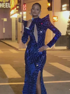 Embellishment|Dresses*Embellishment Kellan Long Sleeve Embellished Split Maxi Dress In Blue