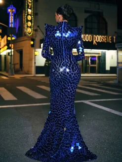 Embellishment|Dresses*Embellishment Kellan Long Sleeve Embellished Split Maxi Dress In Blue