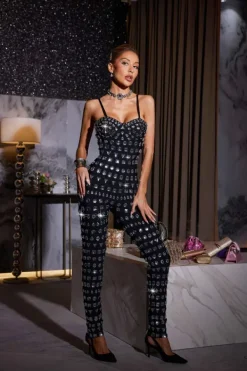 Jumpsuits & Romper*Bandage Kensli Spaghetti Rhinestone Jumpsuit