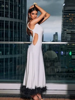 Dresses*Mew Mews Fashion Kenzie Open Back Pearl Corded Flower Maxi Dress