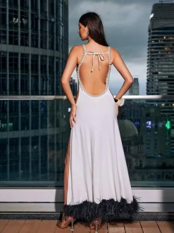 Dresses*Mew Mews Fashion Kenzie Open Back Pearl Corded Flower Maxi Dress