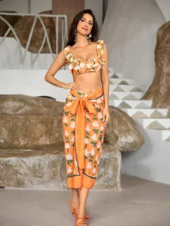 Bikini Sets*Mew Mews Fashion Kesia Ruffle Printed Bikini Three Piece Set