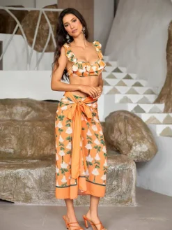 Bikini Sets*Mew Mews Fashion Kesia Ruffle Printed Bikini Three Piece Set
