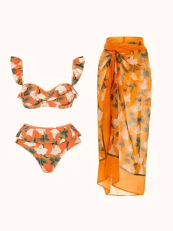 Bikini Sets*Mew Mews Fashion Kesia Ruffle Printed Bikini Three Piece Set