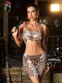 Sets & Co-ords*Mew Mews Fashion O/S Khalifa Spaghetti Acrylic Skirt Set