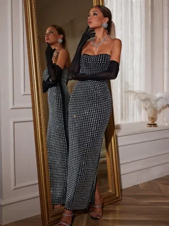 Embellishment|Dresses*Embellishment Khy Rhinestone Bandage Maxi Dress With Gloves