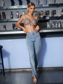 Tops*Mew Mews Fashion O/S Kian Crystal Hollow Body Chain Top