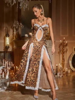 Dresses|Maxi Dresses*Mew Mews Fashion Kiran Leopard Lace Split Maxi Dress