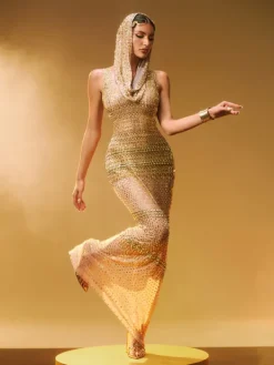 Embellishment|Dresses*Embellishment Kivin Sleeveless Rhinestone Mesh Maxi Dress