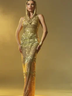 Embellishment|Dresses*Embellishment Kivin Sleeveless Rhinestone Mesh Maxi Dress
