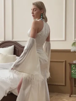 Dresses*Mew Mews Fashion Knute Halterneck Feather Satin Dress In White