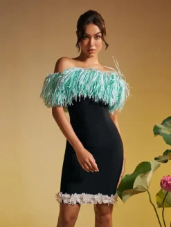 Dresses|Mini Dresses*Bandage Koda Strapless Fringe Flower Mini Dress