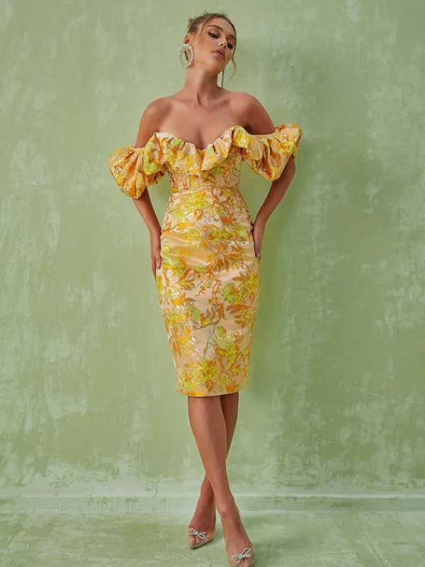 Dresses|Midi Dresses*Mew Mews Fashion Kore Off Shoulder Jacquard Midi Dress