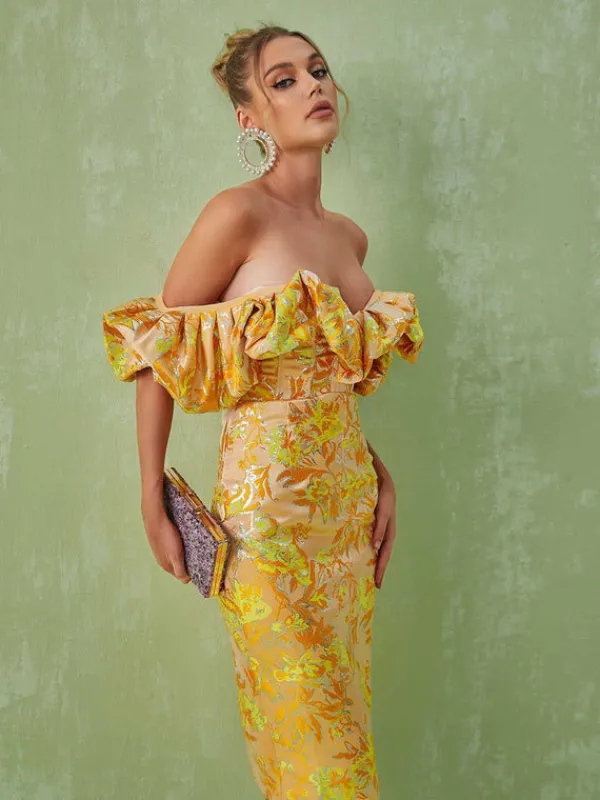 Dresses|Midi Dresses*Mew Mews Fashion Kore Off Shoulder Jacquard Midi Dress