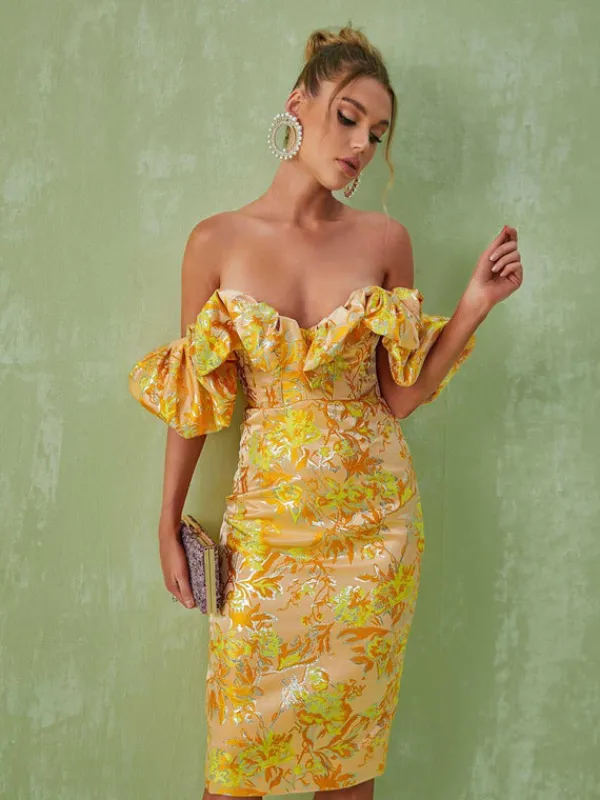 Dresses|Midi Dresses*Mew Mews Fashion Kore Off Shoulder Jacquard Midi Dress