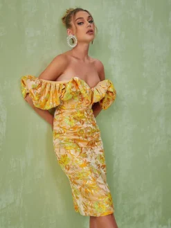 Dresses|Midi Dresses*Mew Mews Fashion Kore Off Shoulder Jacquard Midi Dress