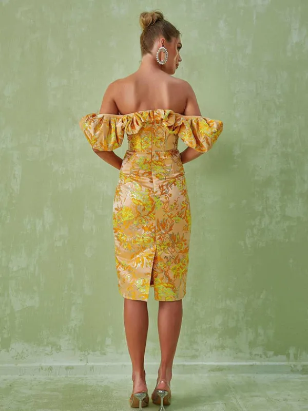 Dresses|Midi Dresses*Mew Mews Fashion Kore Off Shoulder Jacquard Midi Dress
