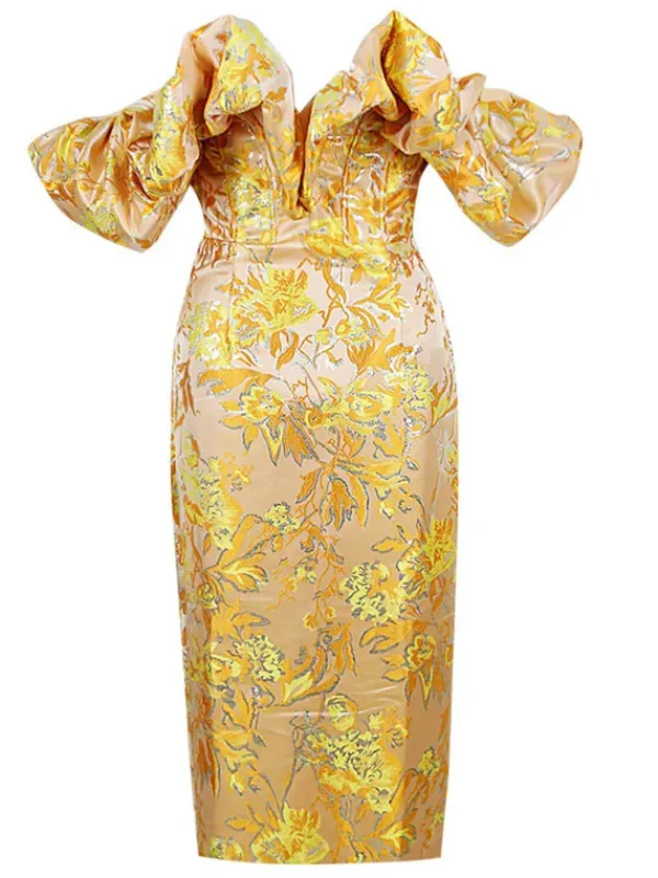 Dresses|Midi Dresses*Mew Mews Fashion Kore Off Shoulder Jacquard Midi Dress