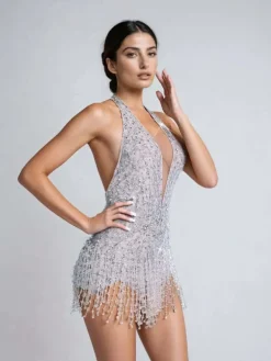 Bodysuits|Embellishment*Embellishment Lachlan Halterneck Rhinestone Fringe Bodysuit