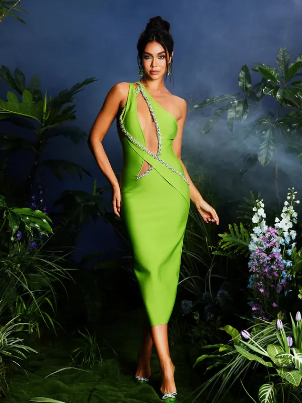 Dresses|Midi Dresses*Bandage Laibah Leafy Rhinestone Cutout Midi Dress