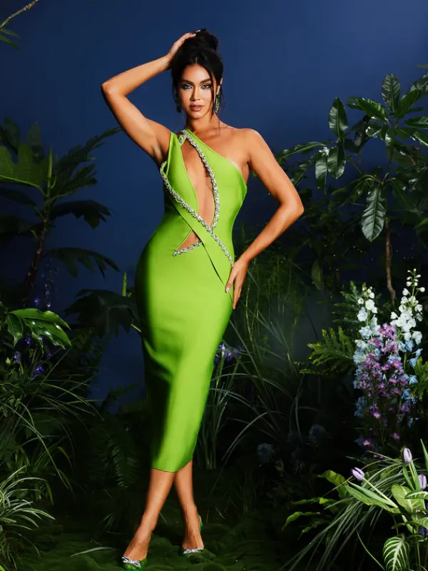 Dresses|Midi Dresses*Bandage Laibah Leafy Rhinestone Cutout Midi Dress