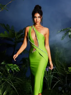 Dresses|Midi Dresses*Bandage Laibah Leafy Rhinestone Cutout Midi Dress