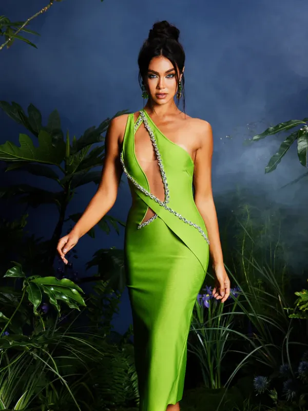 Dresses|Midi Dresses*Bandage Laibah Leafy Rhinestone Cutout Midi Dress