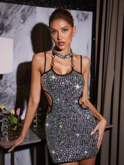 Dresses|Mini Dresses*Mew Mews Fashion O/S Lajoie Rhinestone Cutout Dress