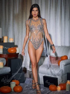 Bodysuits|Tops*Embellishment Lamia Cobweb Fringe Sequin Bodysuit
