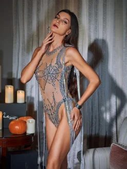 Bodysuits|Tops*Embellishment Lamia Cobweb Fringe Sequin Bodysuit
