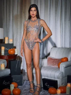 Bodysuits|Tops*Embellishment Lamia Cobweb Fringe Sequin Bodysuit