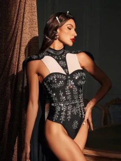 Bodysuits|Tops*Bandage Langston Rhinestone Bodysuit