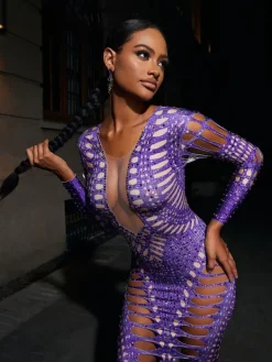 Embellishment|Dresses*Embellishment O/S Leocadia Rhinestone Cutout Maxi Dress
