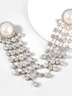 Earrings*Mew Mews Fashion Leta Pearl Crystal Tassel Earrings