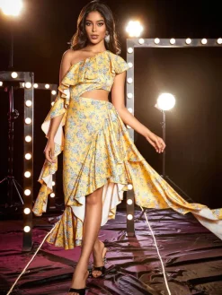 Dresses*Mew Mews Fashion Levana One Shoulder Floral Maxi Dress