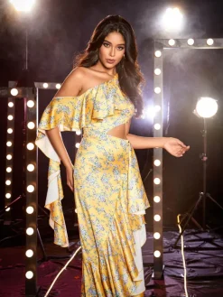 Dresses*Mew Mews Fashion Levana One Shoulder Floral Maxi Dress
