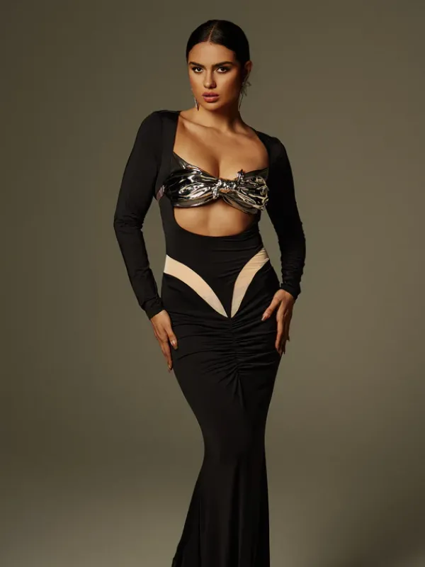 Armor Tops|Tops*Mew Mews Fashion O/S Lianne Bow Twisted Armor Top In Silver