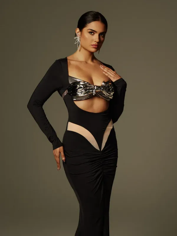 Armor Tops|Tops*Mew Mews Fashion O/S Lianne Bow Twisted Armor Top In Silver