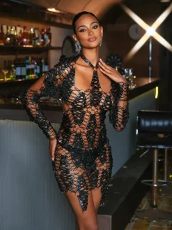 Dresses|Mini Dresses*Mew Mews Fashion O/S Liechti Long Sleeve Leather Mini Dress