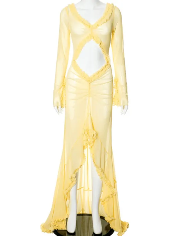 Dresses*Mew Mews Fashion Liev See Through Cutout Ruched Dress