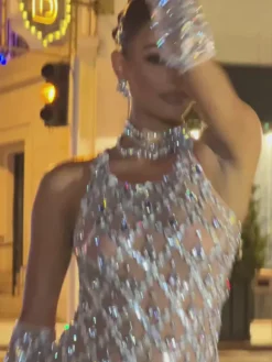 Embellishment|Dresses*Embellishment Liora Round Neck Sequin Crystal Mini Dress