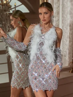 Embellishment|Dresses*Embellishment Liora Sequin Crysta Feather Mini Dress