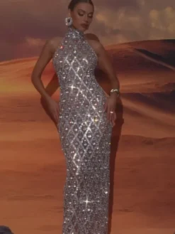 Dresses|Maxi Dresses*Embellishment Liora Sequin Crystal Maxi Dress In Light Nude