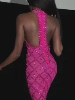 Embellishment|Dresses*Embellishment Liora Sequin Crystal Maxi Dress In Hot Pink