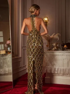Embellishment|Dresses*Embellishment Liora Sequin Crystal Maxi Dress In Gold