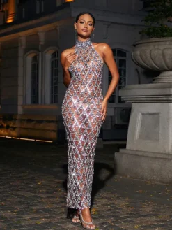 Embellishment|Dresses*Embellishment Liora Sequin Crystal Maxi Dress In Dark Nude