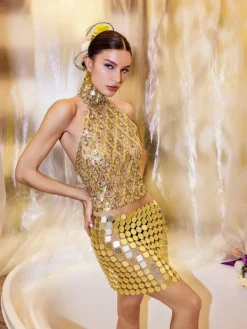 Tops|Embellishment*Embellishment Liora Sequin Crystal Top In Gold
