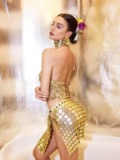 Tops|Embellishment*Embellishment Liora Sequin Crystal Top In Gold