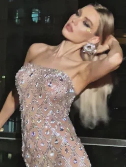 Embellishment|Dresses*Embellishment Liora Strapless Sequin Crystal Midi Dress