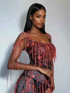 Dresses|Mini Dresses*W Jia Lioriel Rhinestone Fringe Mini Dress